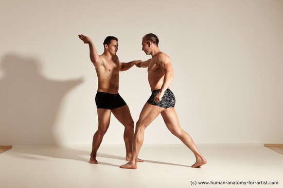 Underwear Fighting Man - Man White Moving poses Muscular Short Brown Dynamic poses Academic