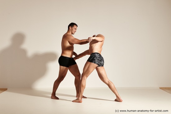 Underwear Fighting Man - Man White Moving poses Muscular Short Brown Dynamic poses Academic