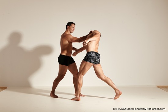 Underwear Fighting Man - Man White Moving poses Muscular Short Brown Dynamic poses Academic