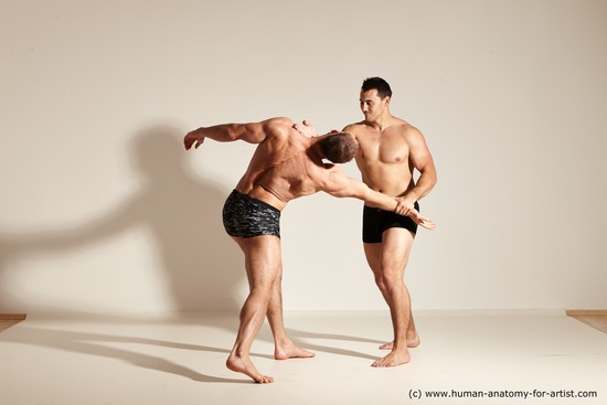 Underwear Fighting Man - Man White Moving poses Muscular Short Brown Dynamic poses Academic