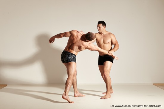 Underwear Fighting Man - Man White Moving poses Muscular Short Brown Dynamic poses Academic