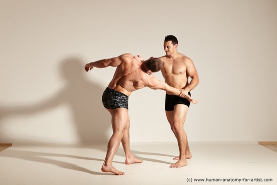 Underwear Fighting Man - Man White Moving poses Muscular Short Brown Dynamic poses Academic