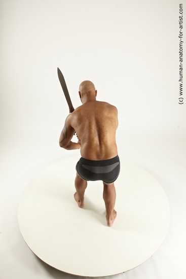 Underwear Fighting with sword Man Another Muscular Bald Multi angles poses Academic