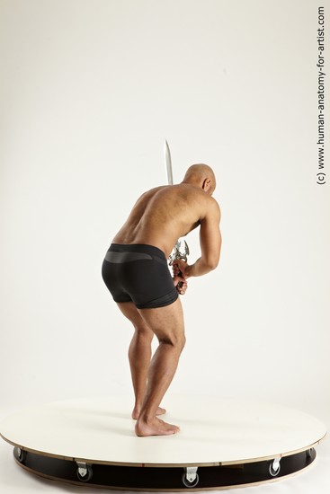 Underwear Fighting with sword Man Another Muscular Bald Multi angles poses Academic