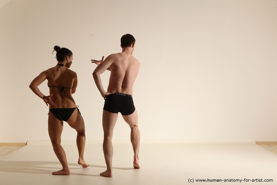 Swimsuit Woman - Man White Athletic Dancing Dynamic poses Academic