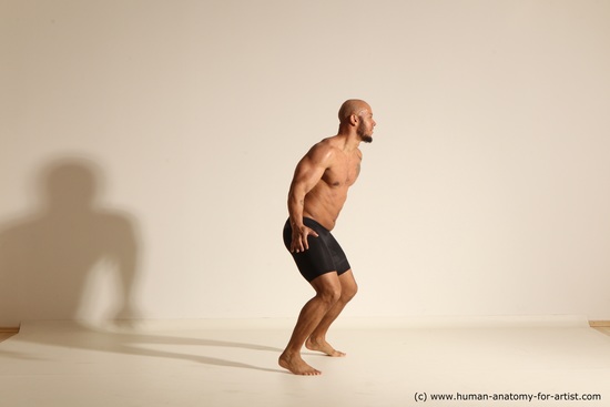 Underwear Man Black Muscular Bald Dancing Dynamic poses Academic