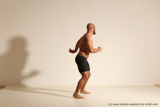 Underwear Man Black Muscular Bald Dancing Dynamic poses Academic