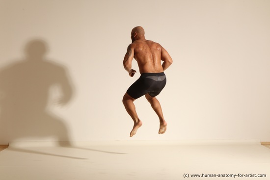 Underwear Man Black Muscular Bald Dancing Dynamic poses Academic