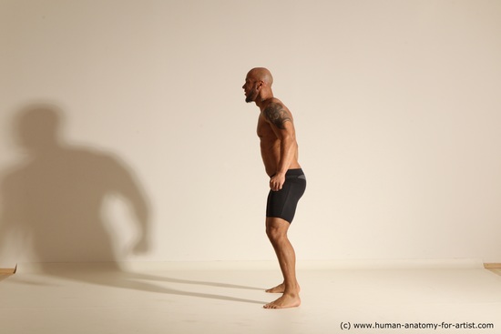 Underwear Man Black Muscular Bald Dancing Dynamic poses Academic