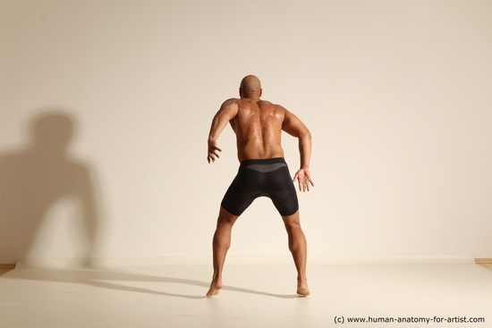 Underwear Man Black Muscular Bald Dancing Dynamic poses Academic