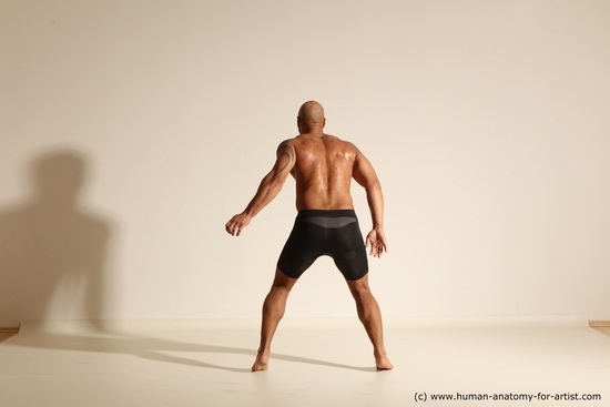 Underwear Man Black Muscular Bald Dancing Dynamic poses Academic