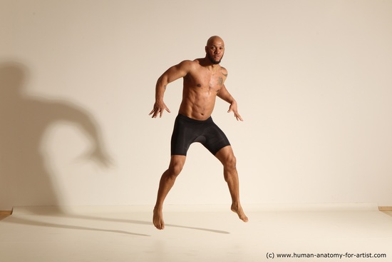 Underwear Man Black Muscular Bald Dancing Dynamic poses Academic