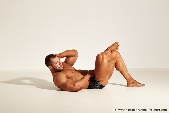 Underwear Gymnastic poses White Laying poses - ALL Muscular Short Brown Laying poses - on back Dynamic poses Academic