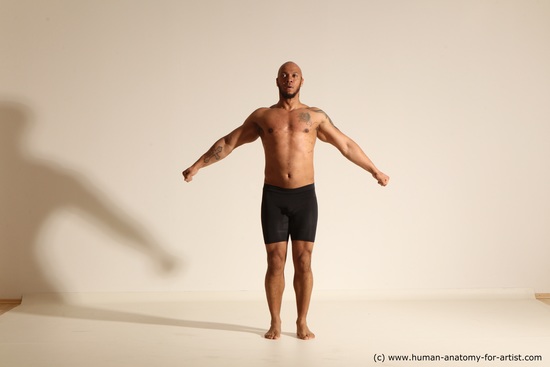 Underwear Man Black Muscular Bald Dancing Dynamic poses Academic