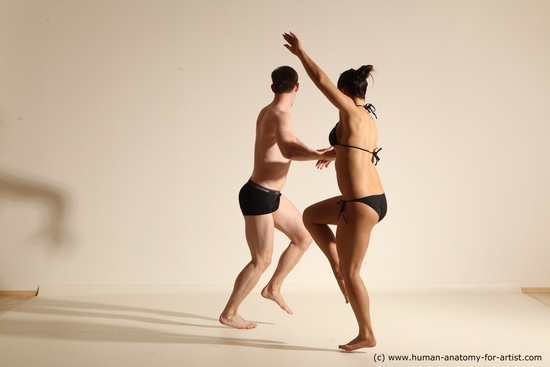 Swimsuit Woman - Man White Slim Dancing Dynamic poses Academic