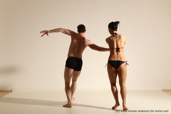 Swimsuit Woman - Man White Slim Dancing Dynamic poses Academic