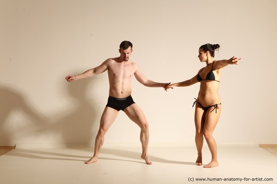 Swimsuit Woman - Man White Slim Dancing Dynamic poses Academic