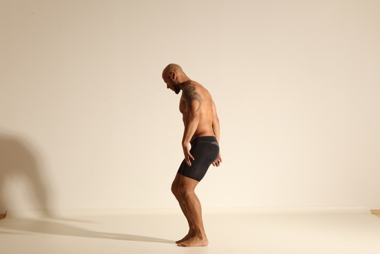 Underwear Man Black Muscular Bald Dancing Dynamic poses Academic