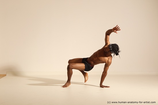 Underwear Man Black Athletic Black Dancing Dreadlocks Dynamic poses Academic