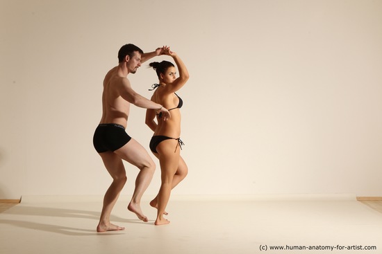 Swimsuit Woman - Man White Slim Brown Dancing Dynamic poses Academic