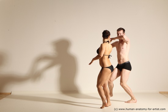 Swimsuit Woman - Man White Slim Brown Dancing Dynamic poses Academic