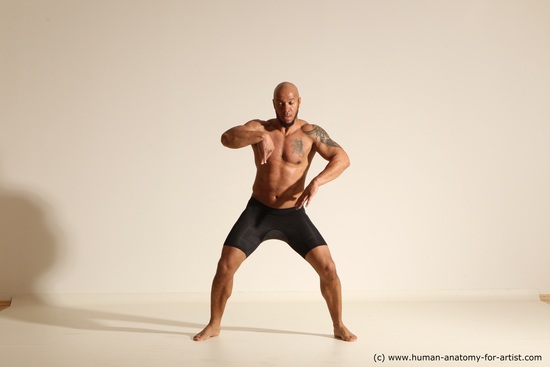 Underwear Man Black Muscular Bald Dancing Dynamic poses Academic