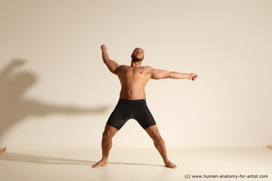 Underwear Man Black Muscular Bald Dancing Dynamic poses Academic