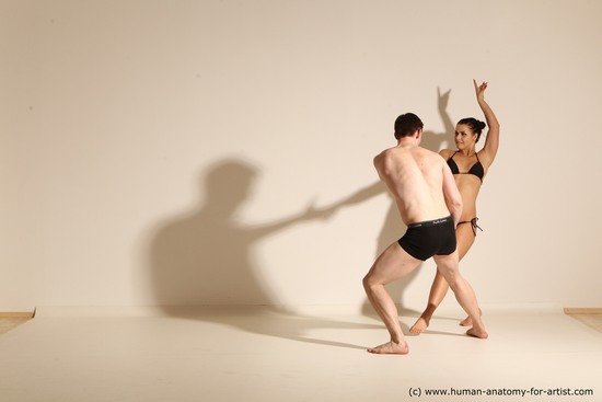 Underwear Woman - Man White Slim Brown Dancing Dynamic poses Academic