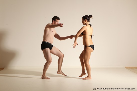 Underwear Woman - Man White Slim Brown Dancing Dynamic poses Academic