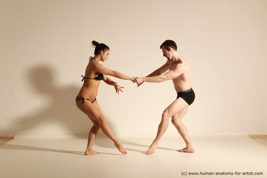 Underwear Woman - Man White Slim Brown Dancing Dynamic poses Academic