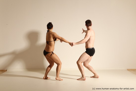 Underwear Woman - Man White Slim Brown Dancing Dynamic poses Academic