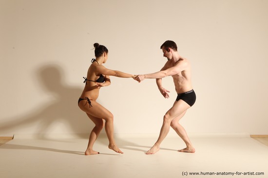 Underwear Woman - Man White Slim Brown Dancing Dynamic poses Academic