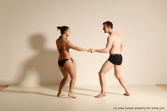 Underwear Woman - Man White Slim Brown Dancing Dynamic poses Academic