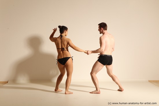 Underwear Woman - Man White Slim Brown Dancing Dynamic poses Academic