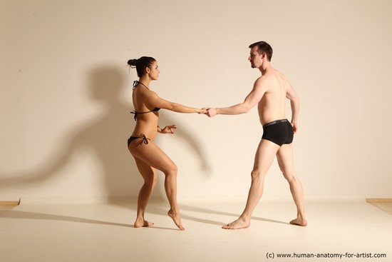 Underwear Woman - Man White Slim Brown Dancing Dynamic poses Academic