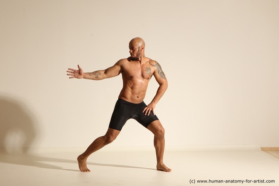 Underwear Man Black Muscular Bald Dancing Dynamic poses Academic