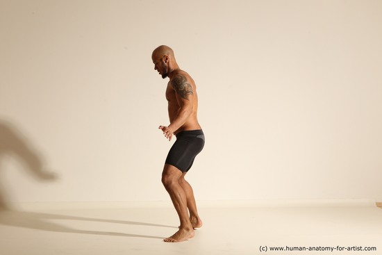 Underwear Man Black Muscular Bald Dancing Dynamic poses Academic