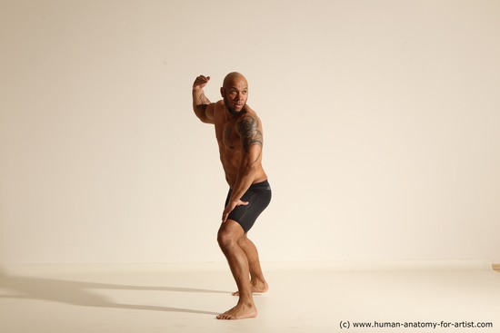 Underwear Man Black Muscular Bald Dancing Dynamic poses Academic