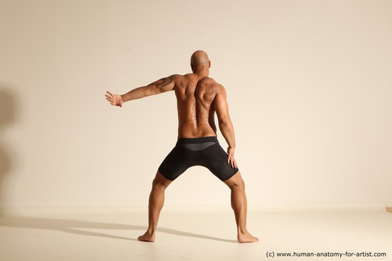 Underwear Man Black Muscular Bald Dancing Dynamic poses Academic