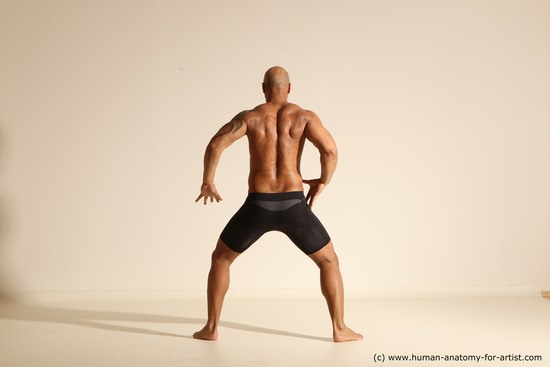 Underwear Man Black Muscular Bald Dancing Dynamic poses Academic