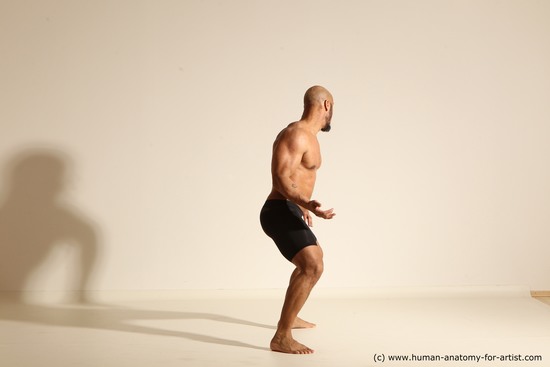 Underwear Man Black Muscular Bald Dancing Dynamic poses Academic