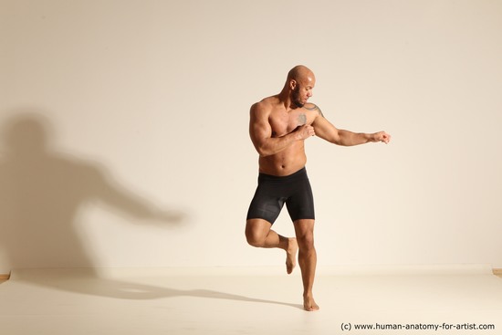 Underwear Man Black Muscular Bald Dancing Dynamic poses Academic