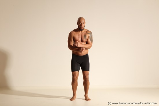 Underwear Man Black Muscular Bald Dancing Dynamic poses Academic