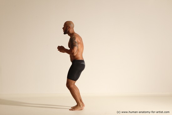 Underwear Man Black Muscular Bald Dancing Dynamic poses Academic