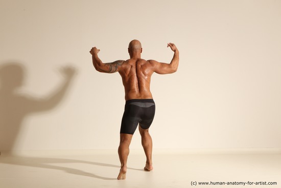 Underwear Man Black Muscular Bald Dancing Dynamic poses Academic