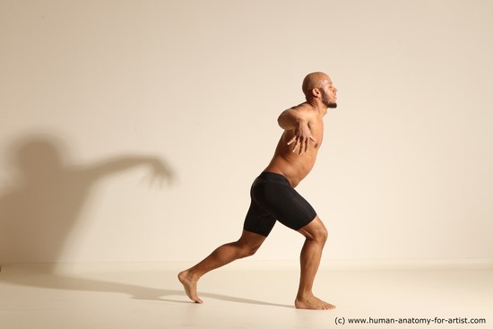 Underwear Man Black Muscular Bald Dancing Dynamic poses Academic