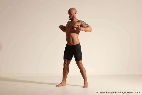 Underwear Man Black Muscular Bald Dancing Dynamic poses Academic