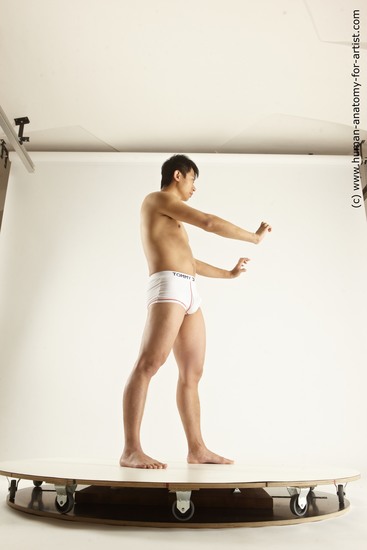 Underwear Fighting Man Asian Standing poses - ALL Slim Short Black Standing poses - simple Multi angles poses Academic