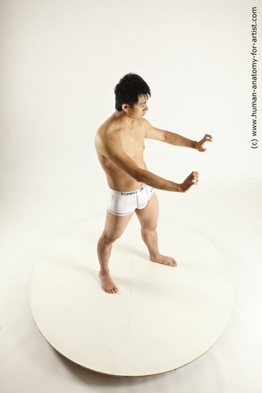 Underwear Fighting Man Asian Standing poses - ALL Slim Short Black Standing poses - simple Multi angles poses Academic