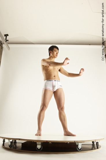 Underwear Fighting Man Asian Standing poses - ALL Slim Short Black Standing poses - simple Multi angles poses Academic